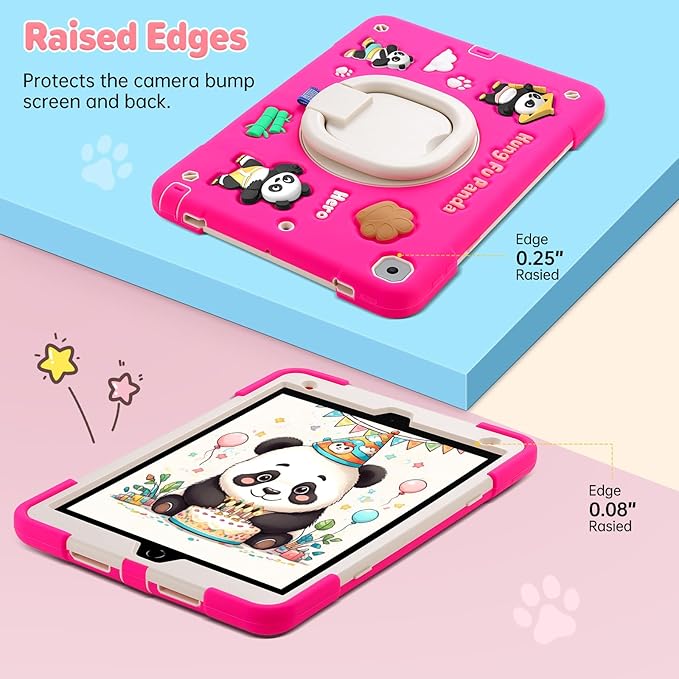 Case for iPad 9th/8th/7th GenerationCute 3D Cool Panda Warrior Design Cover with Screen Protector Rugged Protective Cartoon Case with Stand/Strap/Pen Slot for iPad 10.2 Kids Teens (Rose+White)