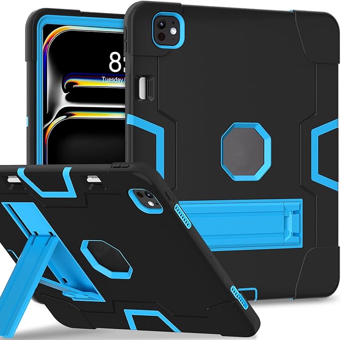 Tablet Case for iPad Pro 13 Inch M4 (2024 Model 7th Generation) with Kickstand Heavy Duty Hard PC Soft Silicone Accessories Protective Case for iPad Pro 13” A2925 A2926 A3007Black/Blue