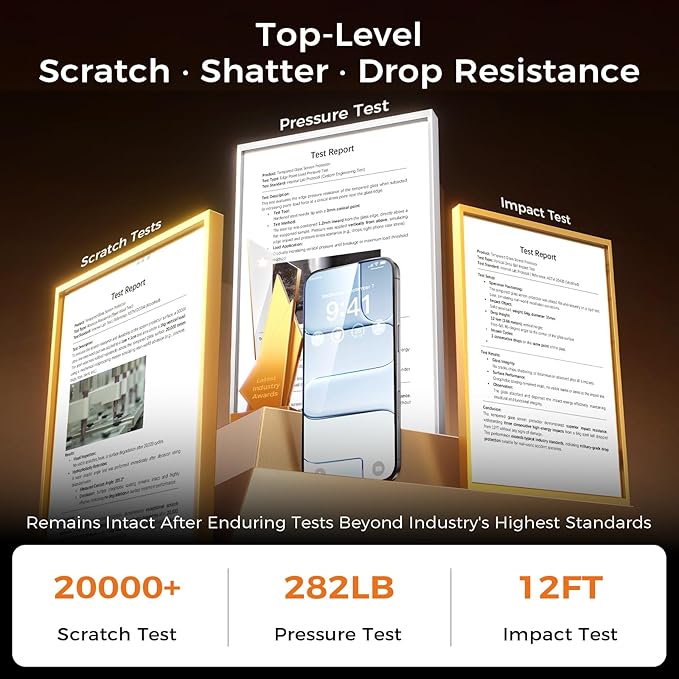 NeverBreak 9H+ Hardness for iPhone Air Screen Protector 12FT Military Grade Protection (Scratch Shatter Drop Resistance) Tempered Glass Full Edge Coverage 6.5 2025 2 Pack with De-Bubble Card