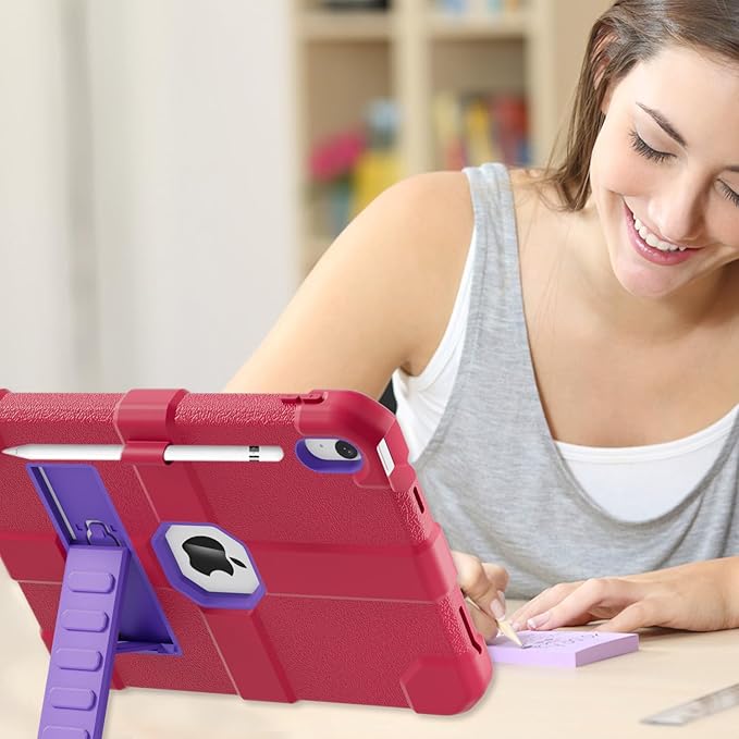 Case for iPad (A16) 11th Generation 11 Inch 2025 / iPad 10th Generation 10.9 Inch 2022 Rugged Heavy Duty Protective Cover [Built-in Pencil Holder ] for iPad 11/10 Gen (Rosered/Purple)