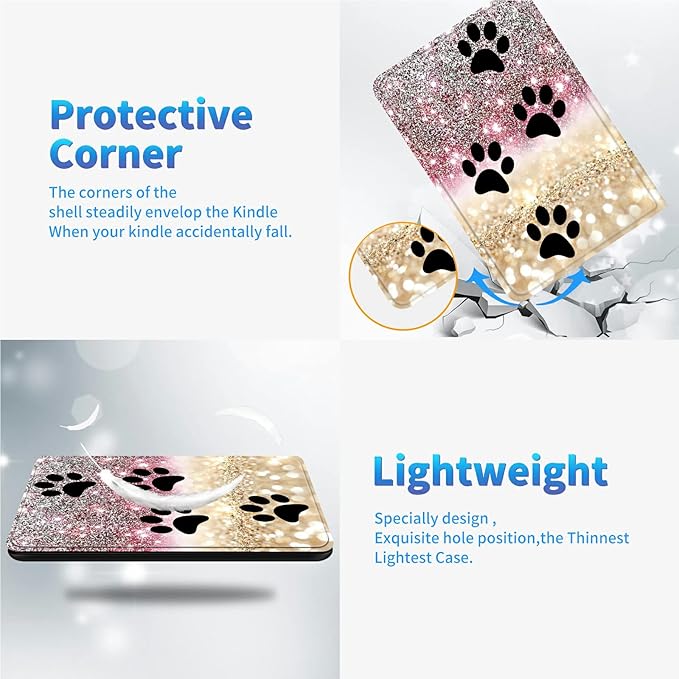 Case for iPad Pro 12.9 6th/5th/4th/3rd Generation 2022/2021/2020/2018 Lightweight TPU Shockproof with Auto Sleep/Wake Cover for 12.9 Inch iPad Pro Black Dog Paw Sparkles