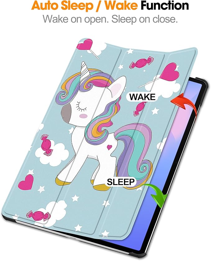 Case for Samsung Galaxy Tab S10 FE+/S10 FE Plus 13.1 Inch 2025 Model (SM-X620/SM-X626B) Tri-Fold Stand Smart PU Leather &amp Hard Back Shockproof Cover with Auto Wake/Sleep Rainbow Unicorn