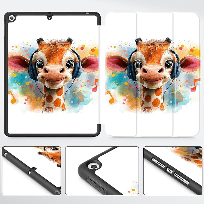 Mektron Designed Printed iPad 10.2 Case 9th Gen (2021)/ 8th Gen (2020)/ 7th Gen (2019) with Pencil Holder Slim Protective Case with Soft TPU Back Auto Wake/Sleep for iPad 10.2 Inch Cute Giraffe