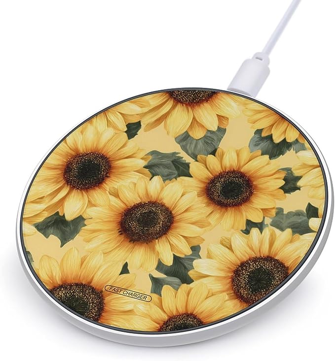 Tender Yellow Sunflowers Fast Portable Charger 10W Funny Graphic Phone Charging Pad with USB Cable