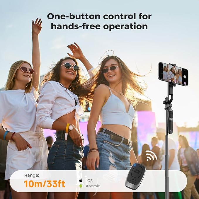 K&ampF CONCEPT 71 Phone Tripod Auto Open Selfie Stick with 4 Legs &amp Stabilizing Handle 360° Rotation Cell Phone Tripod Stand with Wireless Remote Control Compatible with iPhone Android Came