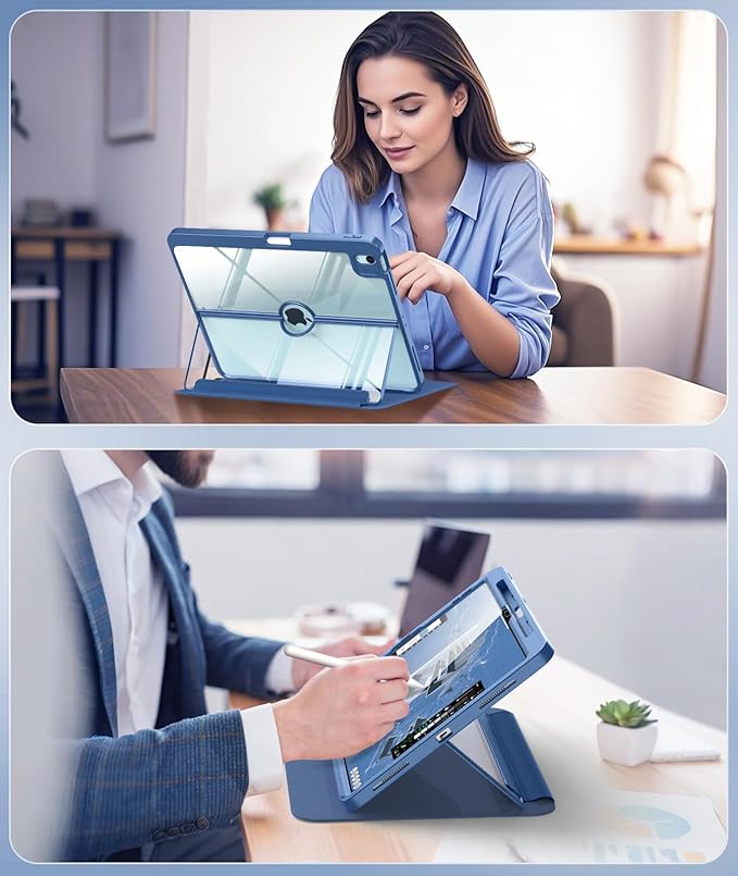 MoKo for iPad Air 13-Inch Case (M4/M3/M2) 2026/2025/2024 with Pencil Holder Heavy Duty 13 Inch iPad Air Case with Screen Protector Clear Back Lens Protector Multi-Angle Magnetic Stand Sea Blue