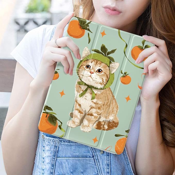 JOYLAND for iPad Air 13 Inch Case M3 2025/M2 2024 with Pencil Holder-Auto Wake/SleepCute Cat Anti-Scratch Shockproof Premium Folio Stand CaseGreen