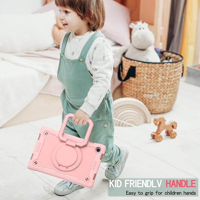 Dteck for Samsung Galaxy Tab A8 (SM-X200/X205) Tablet Case 10.5 2022 Release Shockproof Sturdy Rugged Case for Kids with Rotate Handle and Kickstand Protective Cute Cover with Shoulder Strap Pink