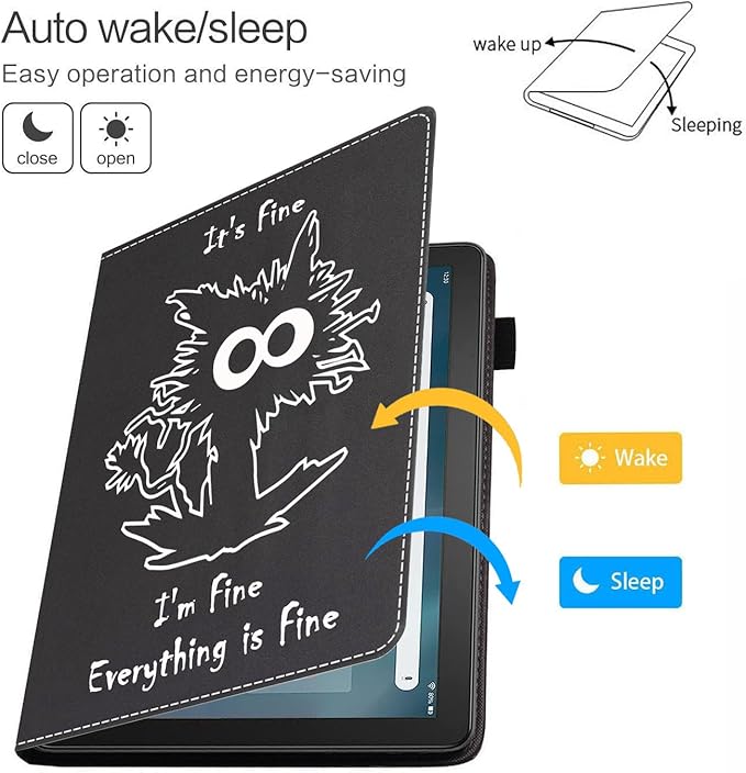 Case for Amazon Kindle Fire HD 10 &amp 10 Plus Tablet 10.1 (13th/11th Generation 2023/2021 Release) - Funny Cat - It's Fine I'm Fine Everything is Fine Premium PU Leather Cover with Auto Sleep Wake