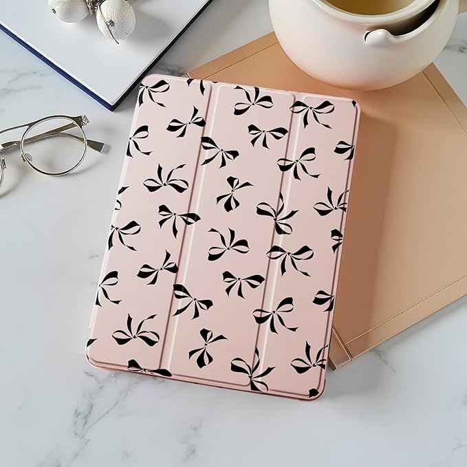 Idocolors Cute Black Bow Case for 10.5 iPad Pro(2017)/iPad Air 3 Tri-Fold Tablet Case with Auto Wake/Sleep &amp Pencil Holder - Vibrant Protective Cover for Women Girls and Teens (Pink)