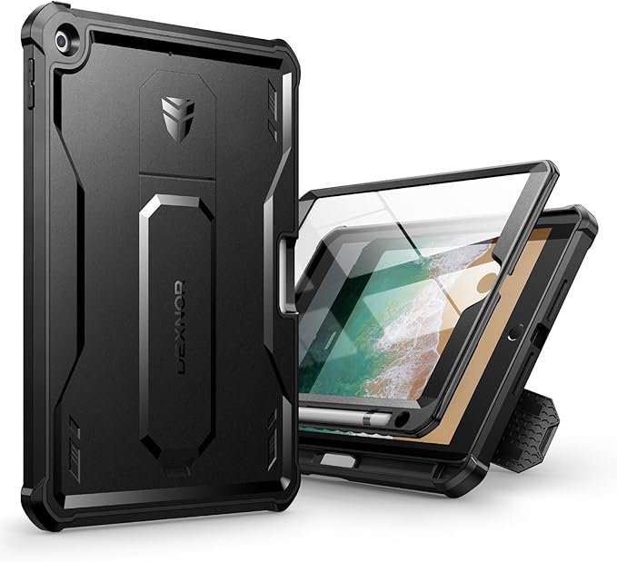 Dexnor for iPad 9.7 Inch 6th /5th Generation(2018/2017) [Built in Screen Protector &amp Kickstand] with Pen Holder Heavy Duty Shockproof Full Body Protective Cover for iPad 6th Generation Case-Black