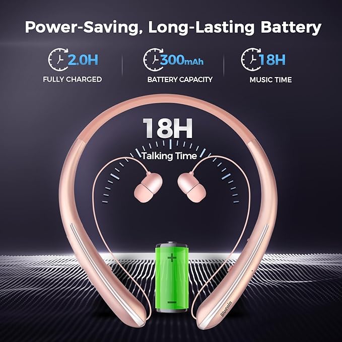 Neckband Bluetooth Headphones Bluetooth 5.4 Wireless Headphone with Retractable EarbudCVC8.0 Noise Cancelling 16Hrs Playtime Around The Neck Headphones Stereo Headset for Music Conference Videos