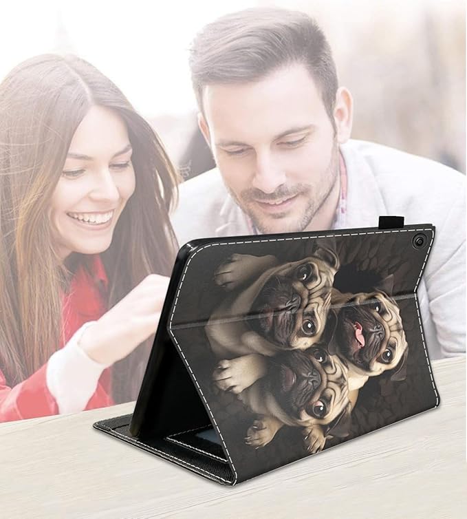 Case for Amazon Kindle Fire 7 Tablet (7 9th/7th Generation 2019/2017 Release) Slim PU Leather Cover with Card Slot &amp Auto Wake/Sleep Funny Pug