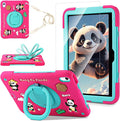 for iPad (A16) 11th Generation Case Kids iPad 10th Generation with Screen Protector Rugged Protective Cartoon 3D Panda Warrior Cover with Rotating Stand/Strap/Pen Slot for Kids Teens (Rose+Mint)