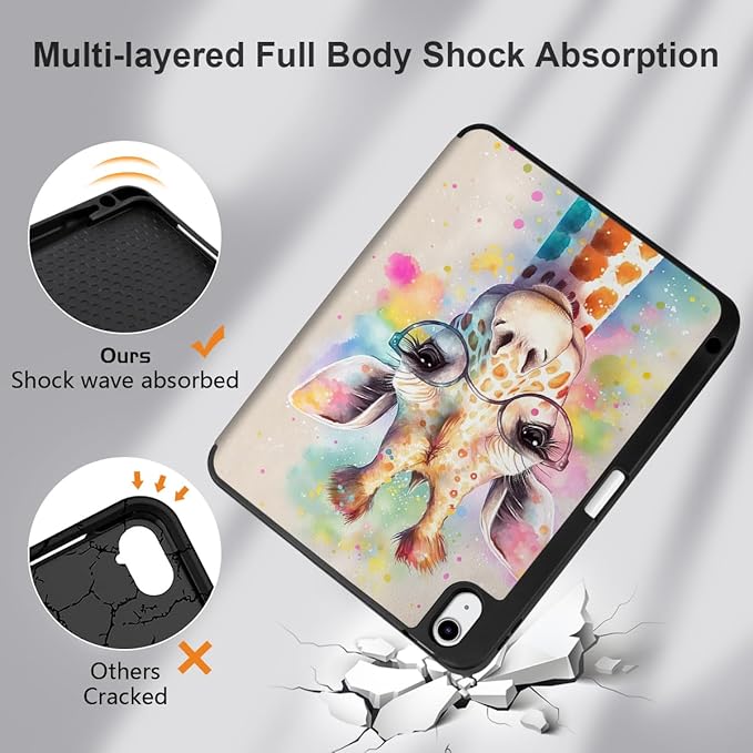 MEEgoodo for M4/M3/M2 iPad Air 11 inch Case 2026 2025 2024Case for iPad Air 5th Generation/iPad Air 4th Gen 10.9 inch 2022 2020 Tablet Cover with Soft TPU Back Shell Giraffe