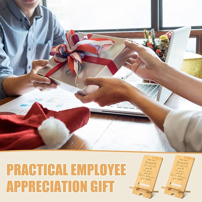 Ripeng 48 Pcs Employee Appreciation Gifts Bulk Bamboo Phone Stand for Desk Office Worker Thank You Gift for Administrative Assistant Team Coworkers Staff Nurse Teacher Week (Vivid Work Pride)