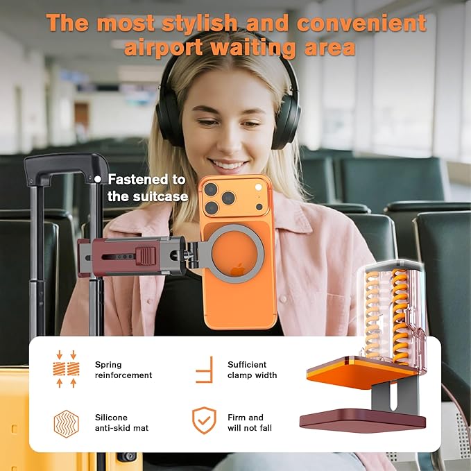 Airplane Phone Holder Mount360° Adjustable Hands-Free MountFlying Desk Home Long Flight Must Haves Accessoriesfor iPhone 17 16 15 14 Pro Max
