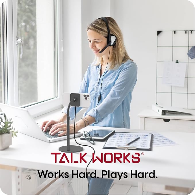 TALK WORKS Magnetic Desktop Cell Phone Stand Compatible w/iPhone 15/15 Pro/15 Pro Max 14/14 Plus/14 Pro/14 Pro Max 13/13 Mini/13 Pro/Max 12/Mini/Pro/Max MagSafe Case-Mini Gooseneck Holder-Black