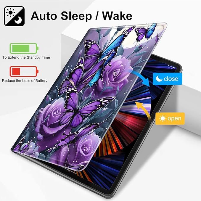 for iPad mini 7th (A17 Pro) 2024/iPad Mini 6th Generation Case 2021 8.3 Inch-Slim Leather Adjustable Stand Smart Cover with S Pen Holder &amp Auto Wake/SleepPurple Rose Butterflies