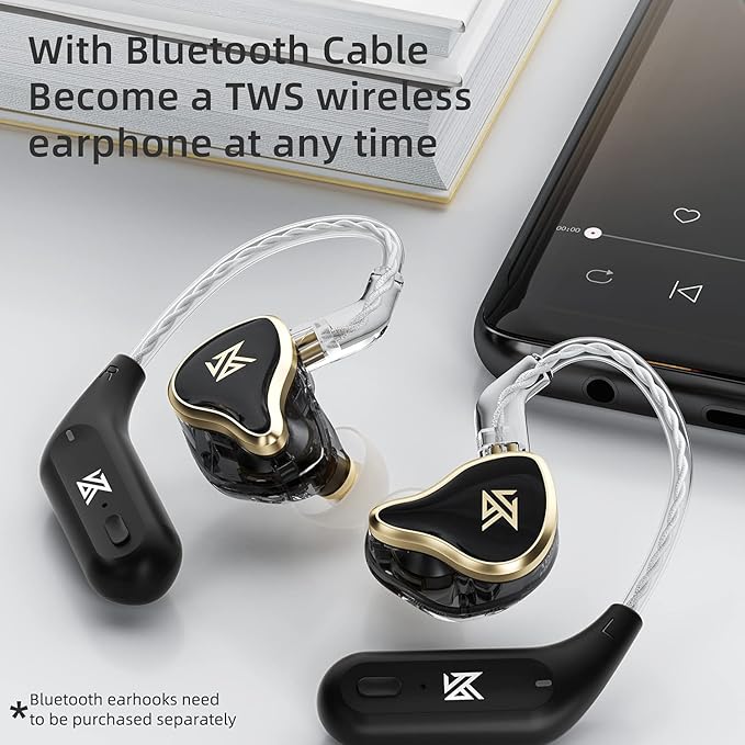 KZ ZAS 7BA+1DD in Ear Monitor Headphones Wired Earbuds 8 Hybrid Drivers HiFi Deep Bass Sound Isolating Earphone Clear Sound Secure Fit 8 Core Durable Cable Professional IEM (Without Mic Black)