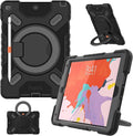 PEPKOO Triple Shockproof Case for iPad 9th/8th/7th Generation 10.2 inch 2021/2020/2019 Air 3rd Generation 10.5 inch Heavy Duty Cover with Pencil Holder Handle Kickstand Shoulder Strap Black