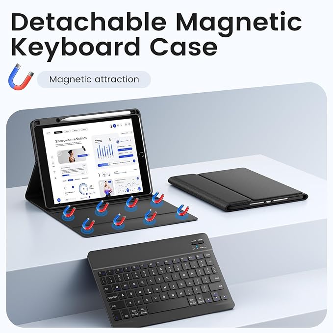Keyboard Case for iPad 9th/8th/7th Generation 10.2 inch iPad Pro 10.5-inch Case with Keyboard &amp Pencil HolderiPad Air 3 2019 Removable Wireless Keyboard Smart Folio Tablet Cover(Black)
