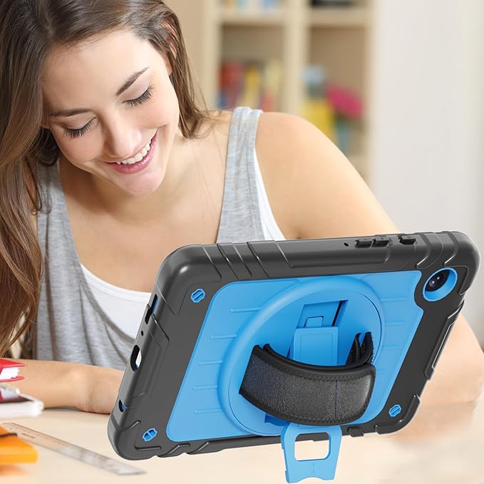 Case for Samsung Galaxy Tab A9 Case 8.7 Inch 2023 with 360 Rotating Hand Strap &amp Shoulder StrapProtective Case for Galaxy Tab A9 8.7 Tablet SM-X110/X115/X117 (Black+Sky Blue)