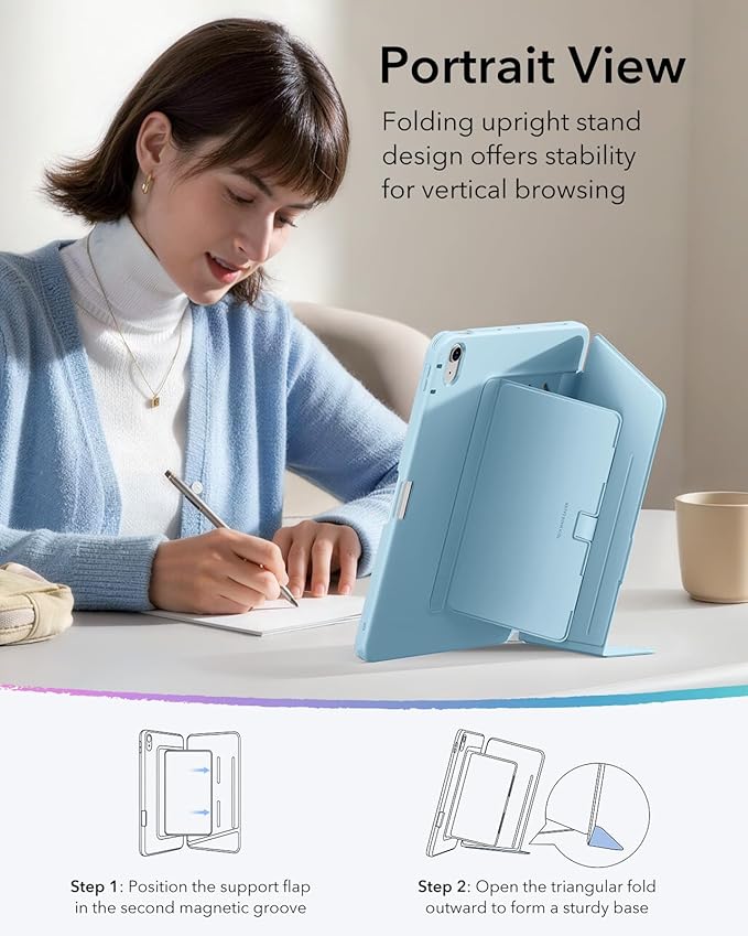 ESR for iPad Air 11 Inch Case M4/M3/M2 (2026/2025/2024) iPad Air 5th/4th Gen Case (2022/2020) Vertical Stand Cover Multi Stand Angles Ultra-Stable Cover with Pencil Holder Flip Series Light Blue