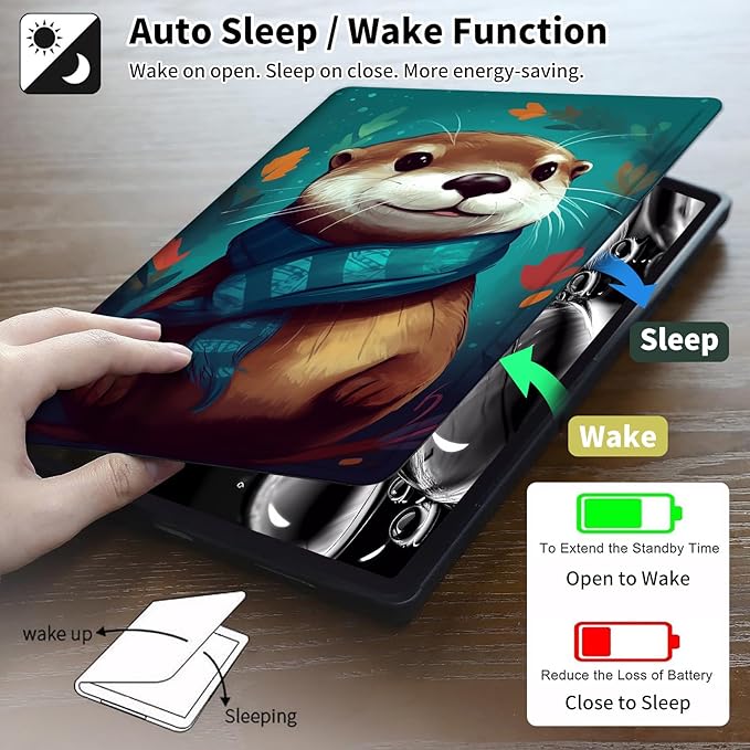 Case for All-New Amazon Kindle Fire HD 10 &amp 10 Plus Tablet (13th/11th Generation2023/2021 Release) 10.1 Leather Slim Adjustable Stand Smart Cover with Auto Wake/SleepCute Otter Green