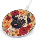 Pug Flower Wireless Charger Fast Wireless Charging Pad with USB Cable 10W Anti-Slip Magnetic Wireless Charger Portable Slim Charger Puck Travel Charging Station