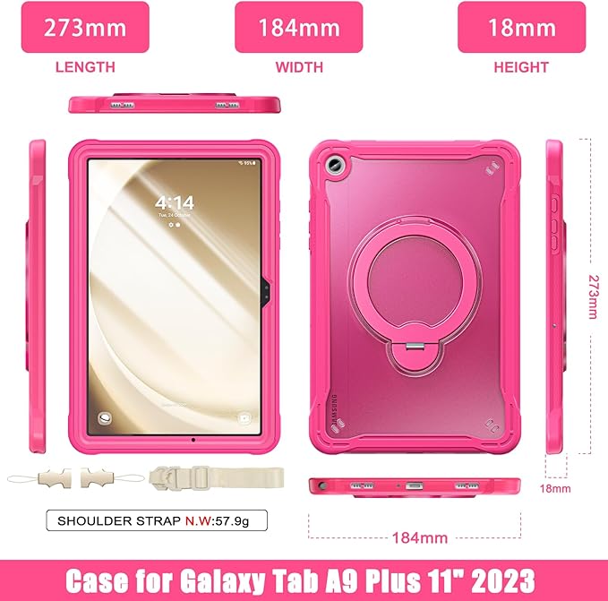 Lunivop Compatible with Samsung Galaxy Tab A11 Plus Case 11 Inch with 360° Rotating Aluminium Stan Stand Built-in 9H+ Hardness Screen Protector Military - Grade Tablet Cover for A11+ Plus Rose red