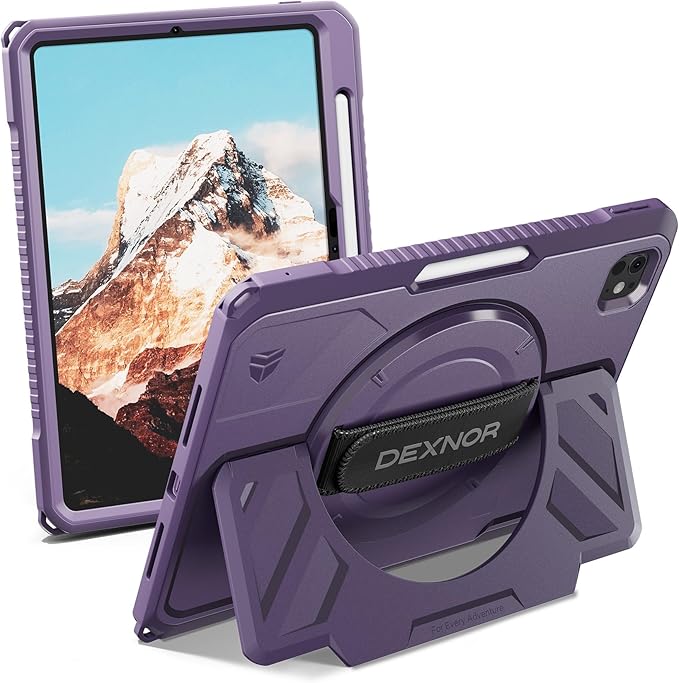 Dexnor for iPad Pro 11 inch Case M5 2025/M4 2024 Rugged Protective Case with 360° Rotating Hand Strap &amp Large Steady Stand &amp Screen Protector &amp Pencil Holder Shockproof Full-Body Bumper C