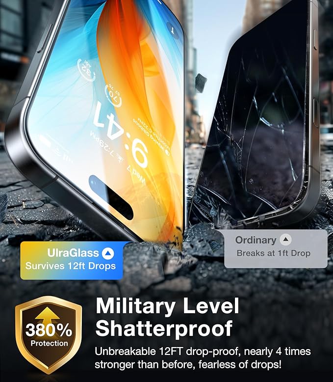 UltraGlass TOP 9H+ Glass for iPhone 13 Screen Protector Glass [Military Grade Shatterproof &amp Longest Durable] Full Screen Protector 13 Tempered Glass Anti-fingerprint [2025 New] 2 Packs