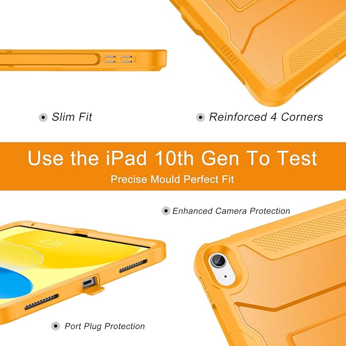 Soke Case for iPad (A16) 11th Generation 11-inch 2025 iPad 10th Generation 10.9-inch 2022 with Built-in Screen Protector and Kickstand Rugged Full Body Protective Cover - Citrus