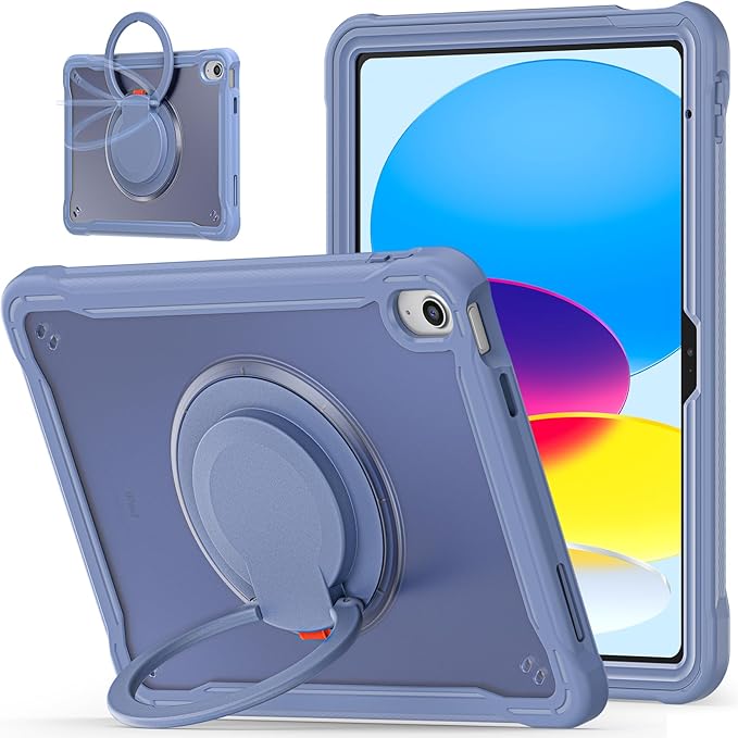 Batianda Ultimate Protective Case for New iPad 11th Generation 11 inch 2025 A16 Chip Sturdy Rugged Shockproof Silicone Tablet Cover with 360° Rotatable Ring Kickstand &amp Pencil Holder Lavender Gre