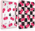DONGKE Case for iPad (A16) 11th Generation 11 inch 2025 &amp iPad 10th Gen 10.9 inch 2022 [Built-in Pencil Holder] Clear Acrylic Back Trifold Stand Smart Cover Auto Sleep/Wake Cherry Checkers