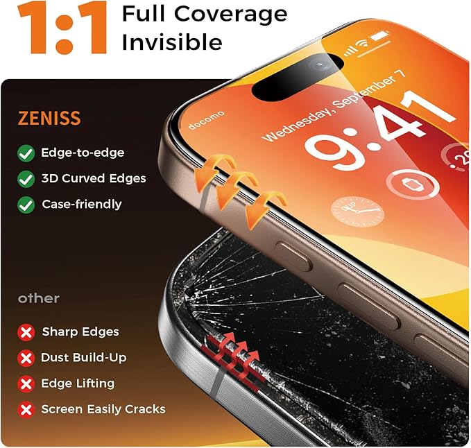NeverBreak 9H+ Hardness for iPhone 16 Pro Max Screen Protector 12FT Military Grade Protection (Scratch Shatter Drop Resistance) Tempered Glass Full Edge Coverage 6.9 2 Pack with De-Bubble Card