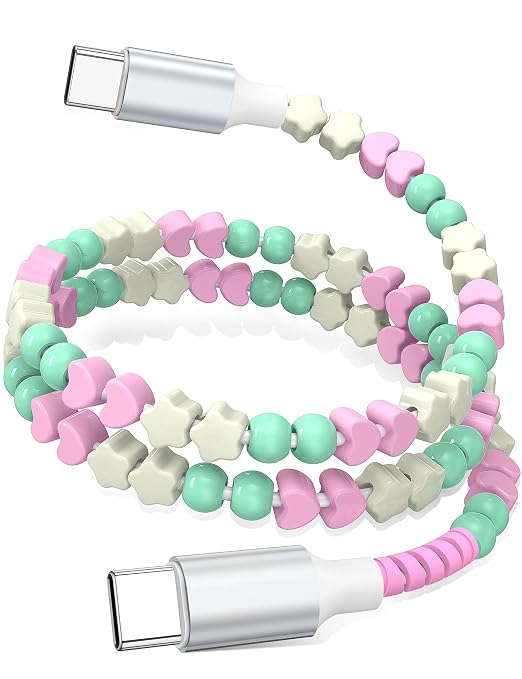 Mint-Pink Star Heart Beaded