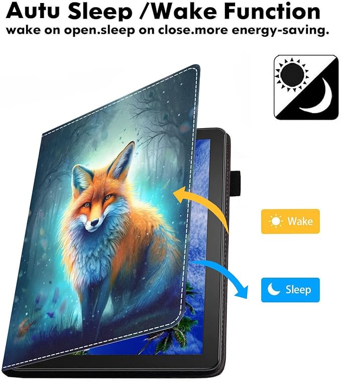 Case for Amazon Kindle Fire 7 Tablet (7 9th/7th Generation 2019/2017 Release) Slim PU Leather Cover with Card Slot &amp Auto Wake/Sleep Jungle Fox