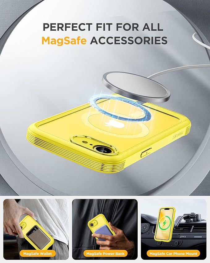 Miracase for iPhone 17e Case &amp iPhone 16e Case Full-Body Phone with Built-in Glass Screen Protector [Magnetic with MagSafe] Military Drop Proof 17 E/ 16 E Cover Bumper 6.1 inch Yellow