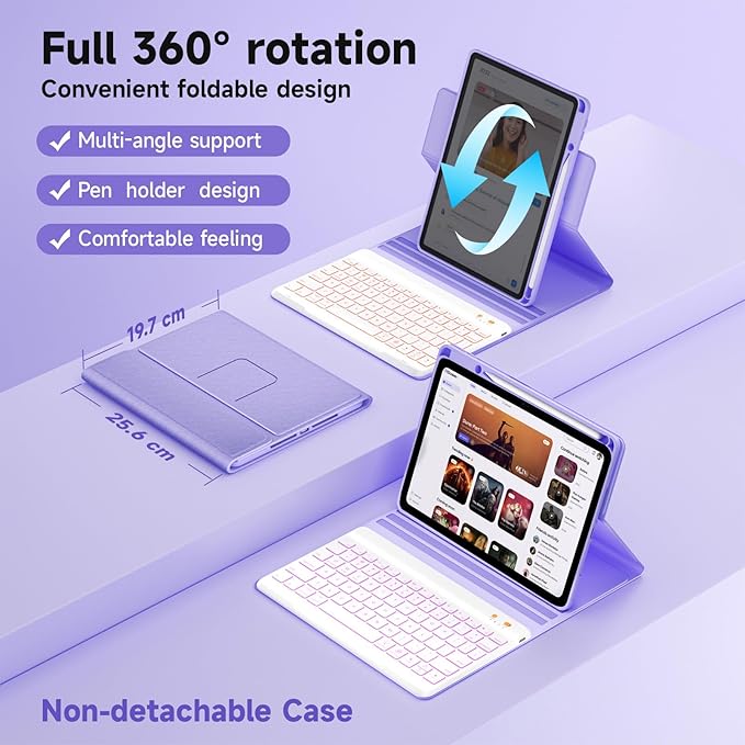 Keyboard Case for iPad 9th/8th/7th Generation 10.2 inch 2021/2020/2019 &amp ipad Pro 10.5-inch &amp ipad Air 3 2019-Backlit Detachable keyboard 360° Rotatable Folio Cover with upper pencil holder-(P
