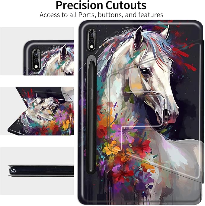 Flowers and white horses