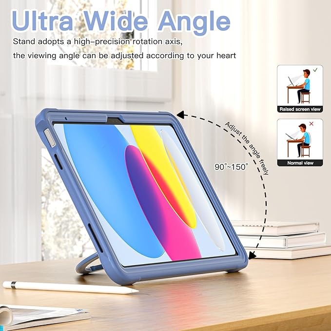 BATYUE Case for iPad (A16) 11th/10th Gen 11''/10.9'' 2025/2022 | Matte Frosted Shockproof Protective Cover with 360° Rotating &amp 180° Folding Stand Shoulder Strap &amp Pencil Holder | Lavender Gr