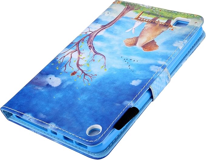 All-New 7 Amazon Kindle Fire 7 Tablet Case (9th/7th/5th Generation 2019/2017/2015) Smart Stand PU Leather Magnetic Cover with Card Pocket Pencil Holder [Auto Sleep/Wake] Elephant Rabbit