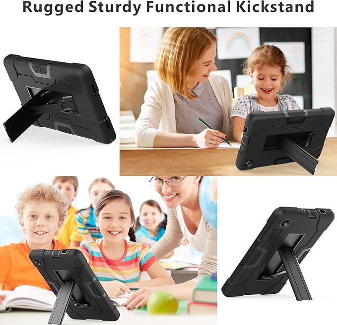 Case for for Alcatel Joy Tab 2 Tablet 8-inch 2020 Release (Model: 9032Z) - [Built-in Kickstand] Shockproof Silicone Protective Cover with Screen Protector (Black/Black/1 PC)