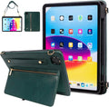 Dteck Case for iPad Air 13 inch M2 2024/iPad Pro 12.9 Case 6th/5th/4th/3rd Generation 2022/2021/2020/2018Premium PU Leather Shockproof Protective Case Zipper Pocket Strap Soft TPU Back CoverGreen