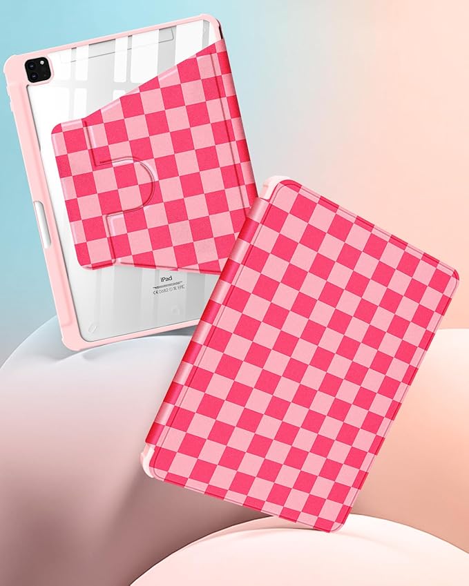 for iPad Air 11 inch Case Air 5th/4th Generation 10.9 Pro 11'' Case Women Girls for Apple Pencil Holder Cute Checkered Rotating Folio Cover for iPad Air 11 2024 (M2) 10.9 2022 2020 Pro 11