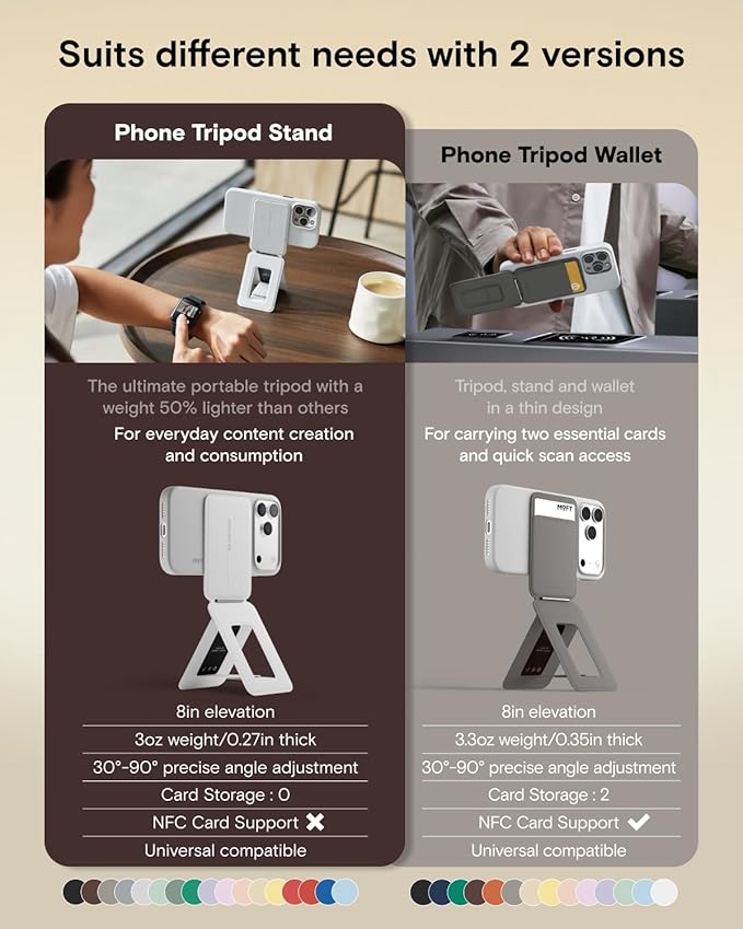 MOFT Phone Stand Magnetic Phone Tripod Stand Stain-Resistant MOVAS Leather &amp Angle Adjustment &amp Strong Magnets Tripod for iPhone 17/16/15/14/13/12 (Included Metal Ring)-Cement