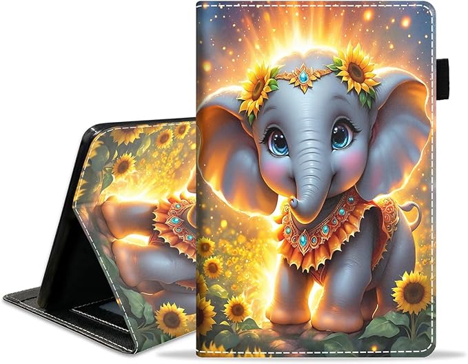 Case for Amazon Fire HD 10/HD 10 Plus Tablet 10.1 (13th/11th Generation 2023/2021 Release) Slim PU Leather Cover with Card Slot &amp Auto Wake/Sleep Cute Baby Elephant