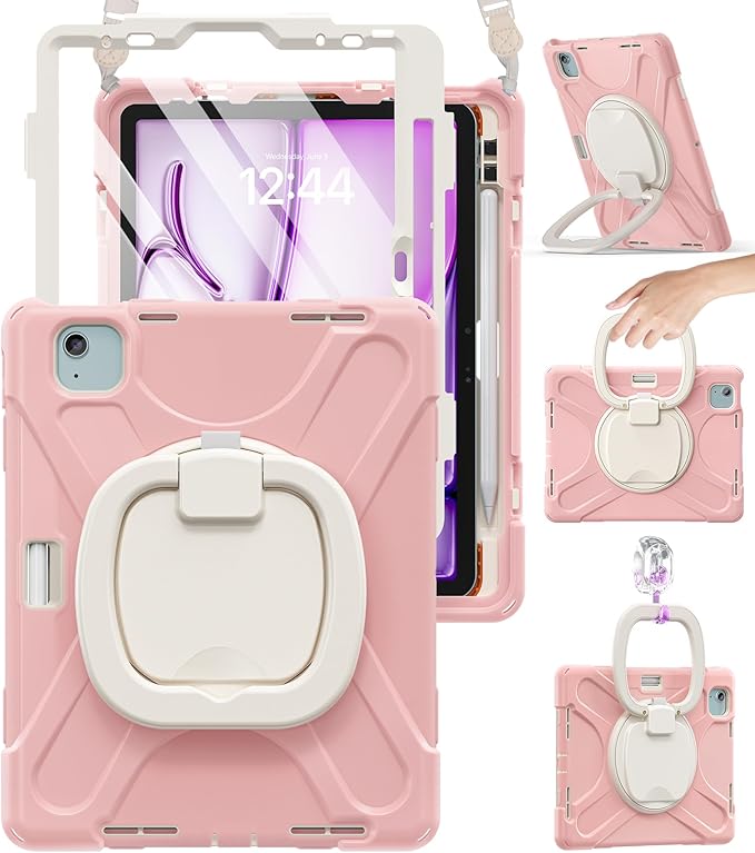 BRAECN for iPad Air 11 Inch Case M4 2026/M3 2025/M2 2024 iPad Air 10.9 5th/4th Gen iPad Pro 11 4th/3rd/2nd/1st Kids Cover with Screen Protector Pencil Holder Shoulder Strap Handle &amp Kickstan